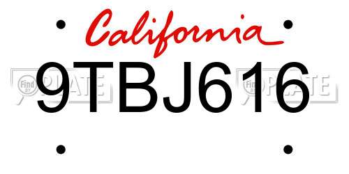 9TBJ616 California License Plate