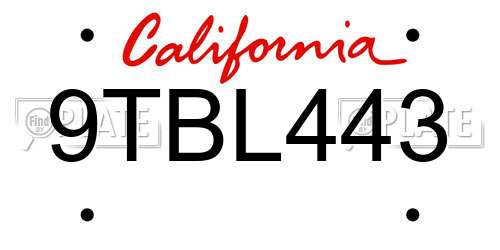9TBL443 California License Plate