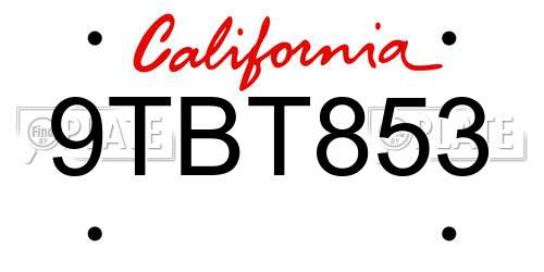 9TBT853 California License Plate