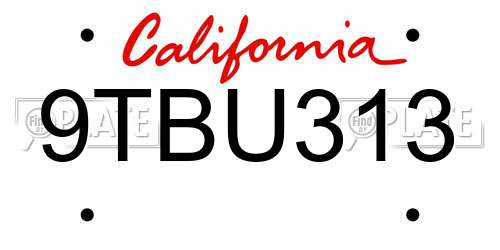 9TBU313 California License Plate