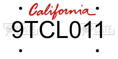 9TCL011 California License Plate
