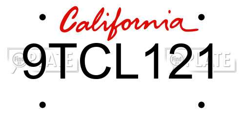 9TCL121 California License Plate