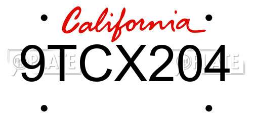9TCX204 California License Plate