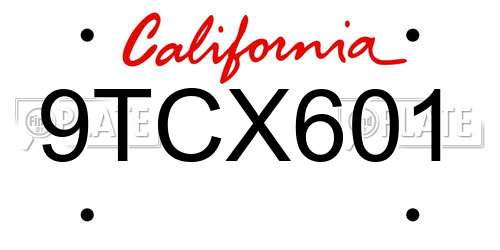 9TCX601 California License Plate