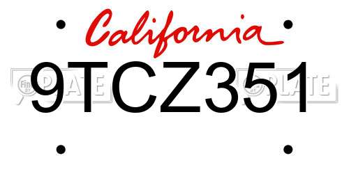 9TCZ351 California License Plate