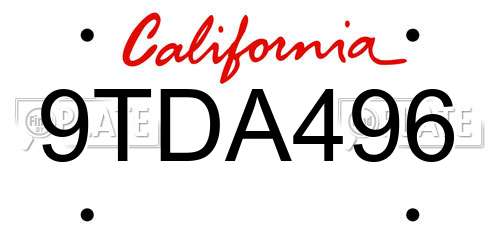9TDA496 California License Plate