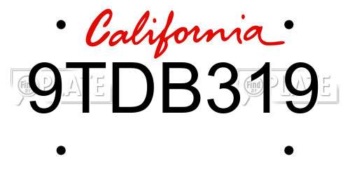 9TDB319 California License Plate