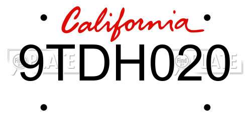 9TDH020 California License Plate