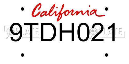 9TDH021 California License Plate