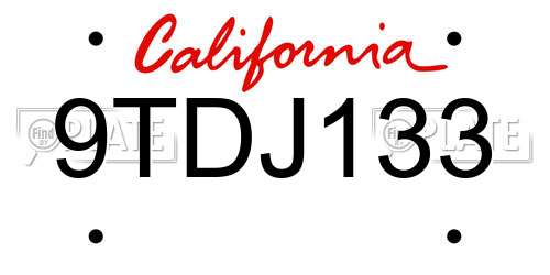 9TDJ133 California License Plate
