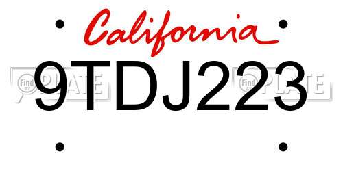 9TDJ223 California License Plate