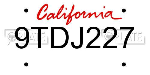 9TDJ227 California License Plate