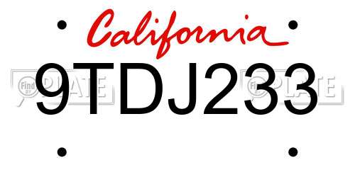 9TDJ233 California License Plate