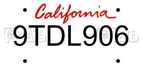 9TDL906 California License Plate