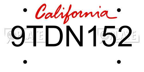 9TDN152 California License Plate