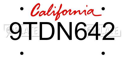 9TDN642 California License Plate