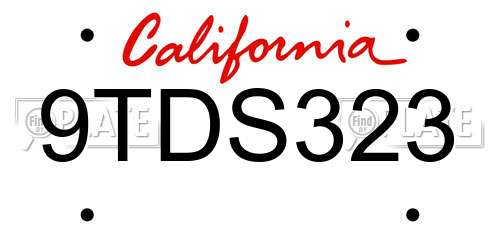 9TDS323 California License Plate