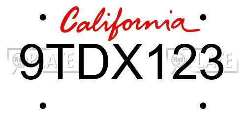 9TDX123 California License Plate