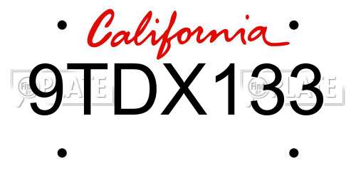 9TDX133 California License Plate