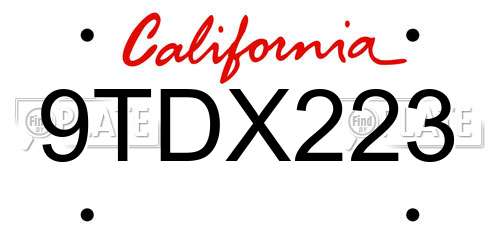 9TDX223 California License Plate
