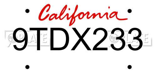 9TDX233 California License Plate