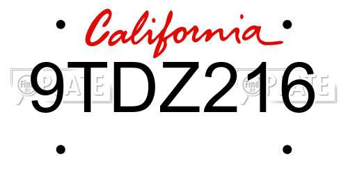 9TDZ216 California License Plate