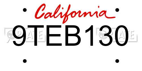 9TEB130 California License Plate