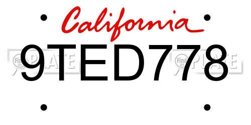 9TED778 California License Plate
