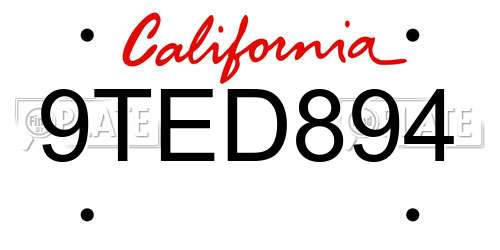 9TED894 California License Plate