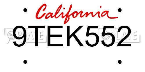 9TEK552 California License Plate