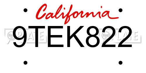 9TEK822 California License Plate