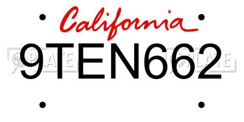 9TEN662 California License Plate
