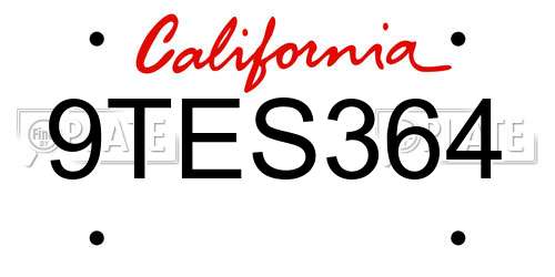 9TES364 California License Plate