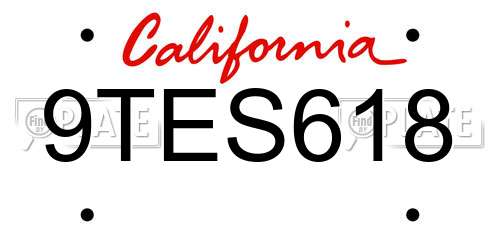 9TES618 California License Plate