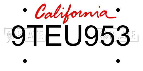 9TEU953 California License Plate