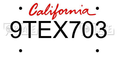 9TEX703 California License Plate