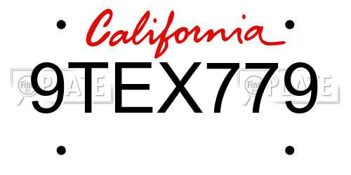 9TEX779 California License Plate