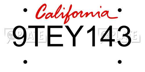 9TEY143 California License Plate