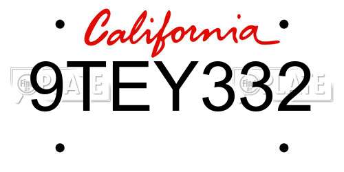 9TEY332 California License Plate