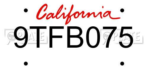 9TFB075 California License Plate