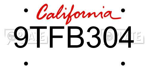 9TFB304 California License Plate