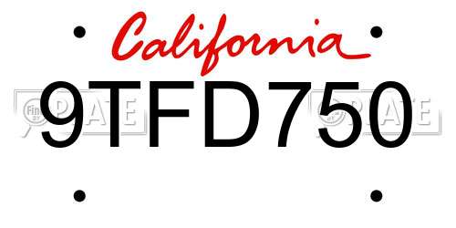 9TFD750 California License Plate