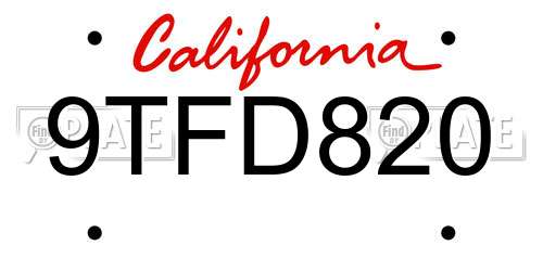 9TFD820 California License Plate