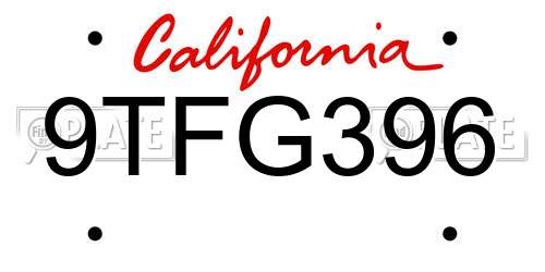 9TFG396 California License Plate