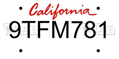 9TFM781 California License Plate