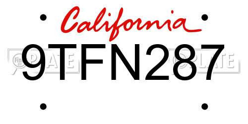 9TFN287 California License Plate