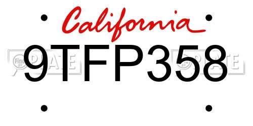 9TFP358 California License Plate