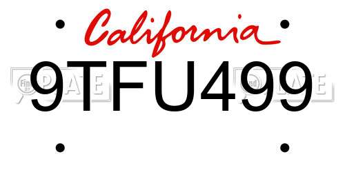 9TFU499 California License Plate