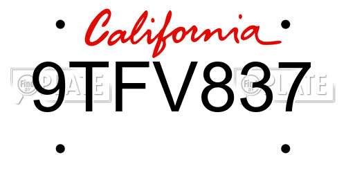 9TFV837 California License Plate