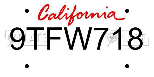 9TFW718 California License Plate
